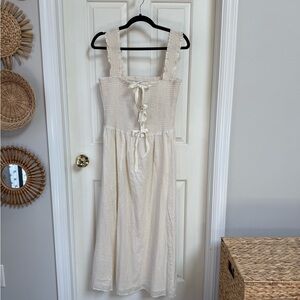 Reformation Cream Smocked Top with Bow Detail